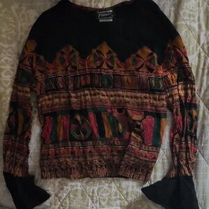 Vintage Carole Little Multicolor Patterned Blouse